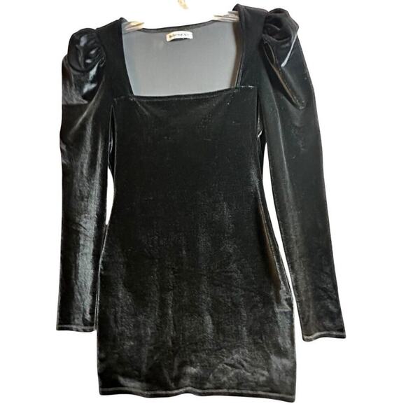 Reformation Lunar Square Neck Puff Sleeve Black Velvet Rebel Chic Mini Dress M - Picture 1 of 16